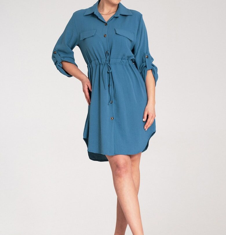 Рокля-риза -  синя - полиестер - регулируеми ръкави - размер SM Figl