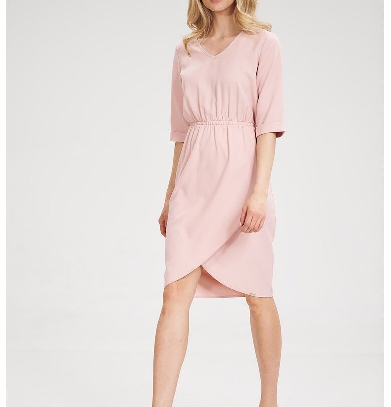 Рокля  розова - ластик на талията - къс ръкав - полиестер Figl