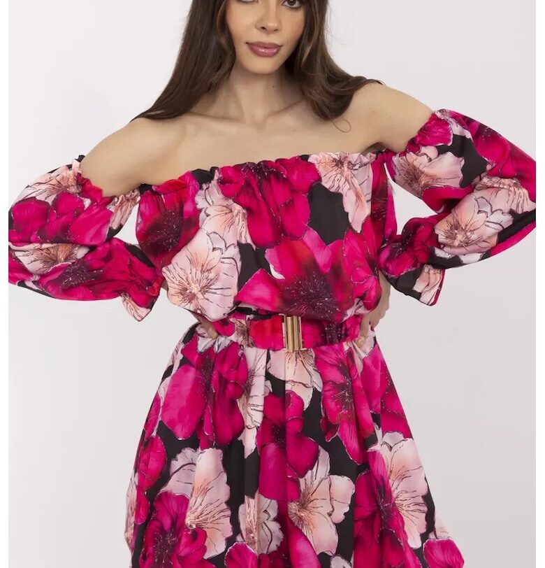 Рокля  розова/черна - един размер - полиестер Italy Moda