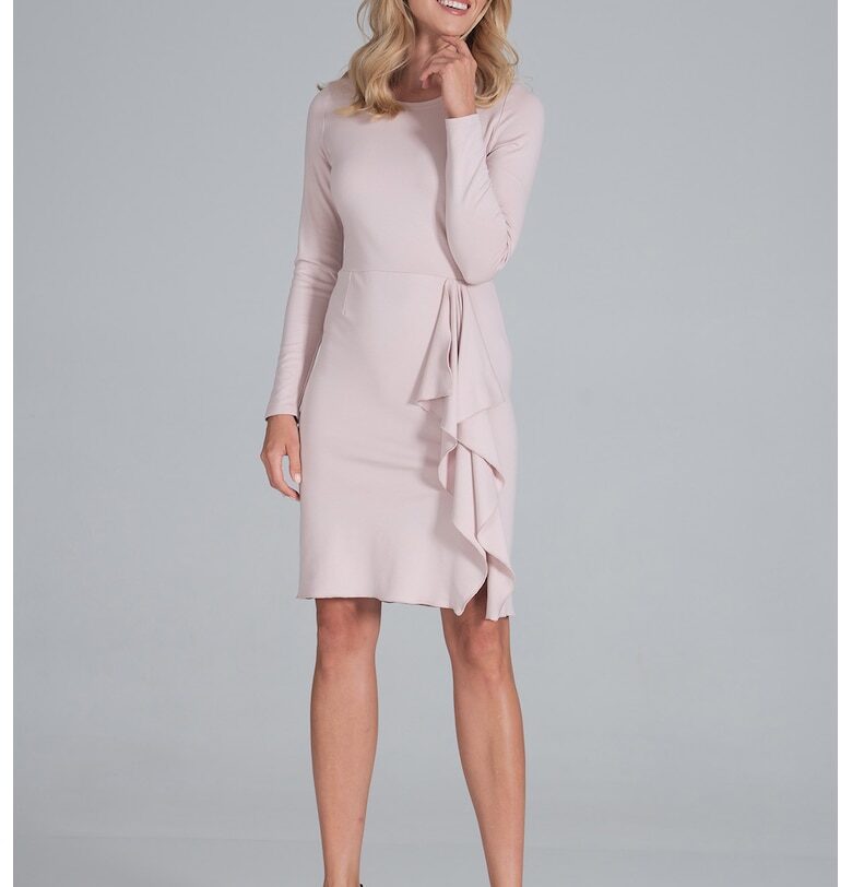 Рокля  розово - вискоза - с цепка и волан Figl