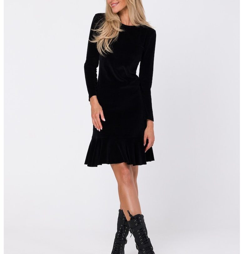 Рокля с волани - памук - черна - MOE