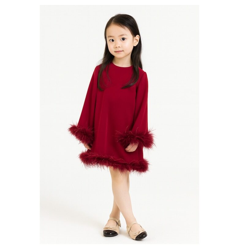 Рокля с дълги ръкави и щраусови пера BALOU