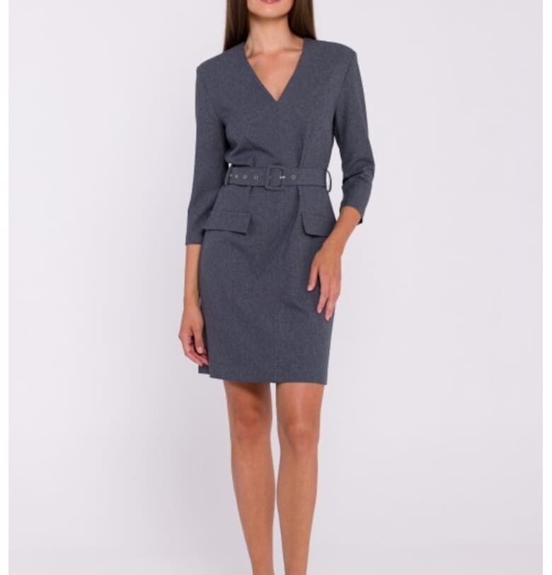 Рокля с колан на талията  Сив Stylove