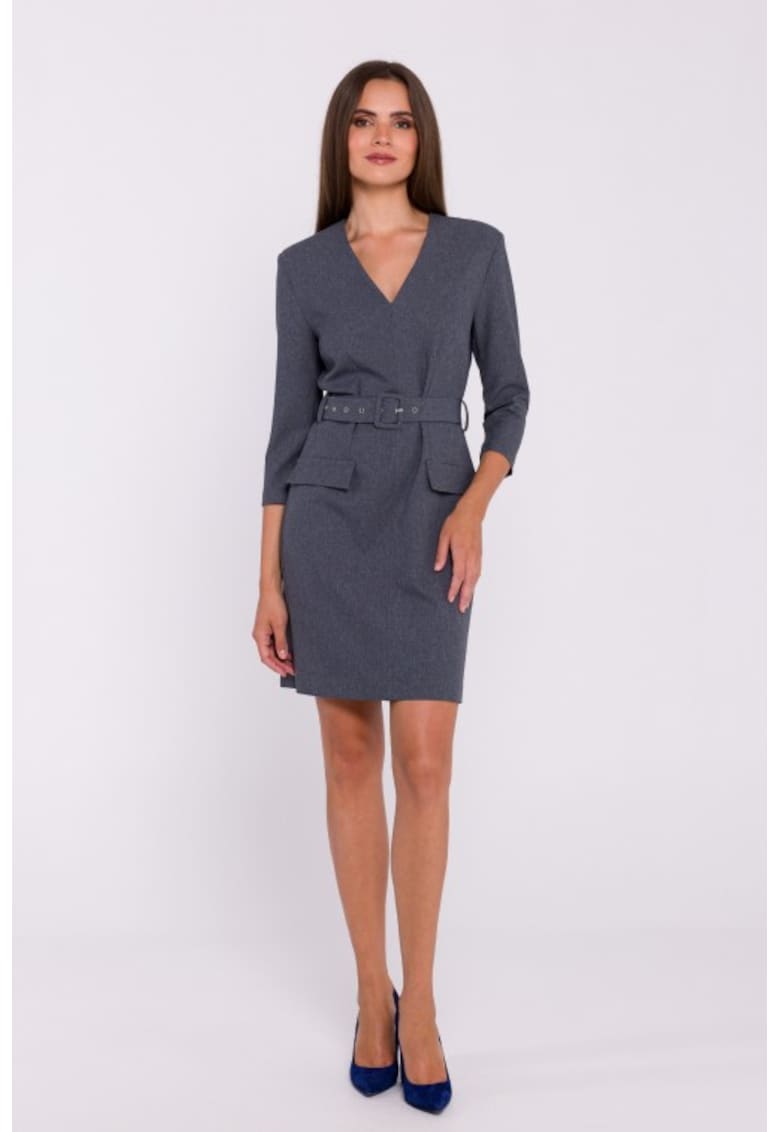 Рокля с колан на талията Сив Stylove