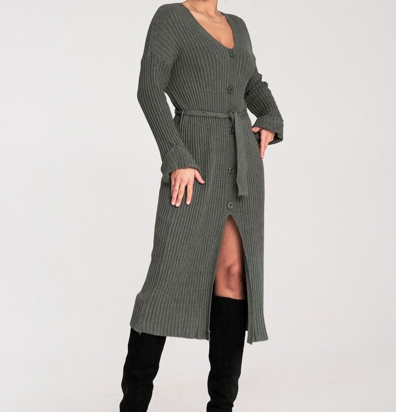 Рокля  с копчета - маслинено зелено - вискоза - Един размер Figl