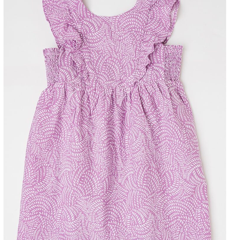 Рокля с лен с десен и набирания United Colors of Benetton