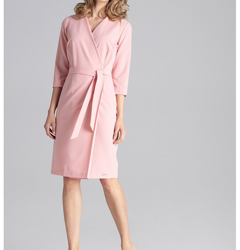 Рокля с обвивка -  M654 - розова - полиестер-вискоза Figl