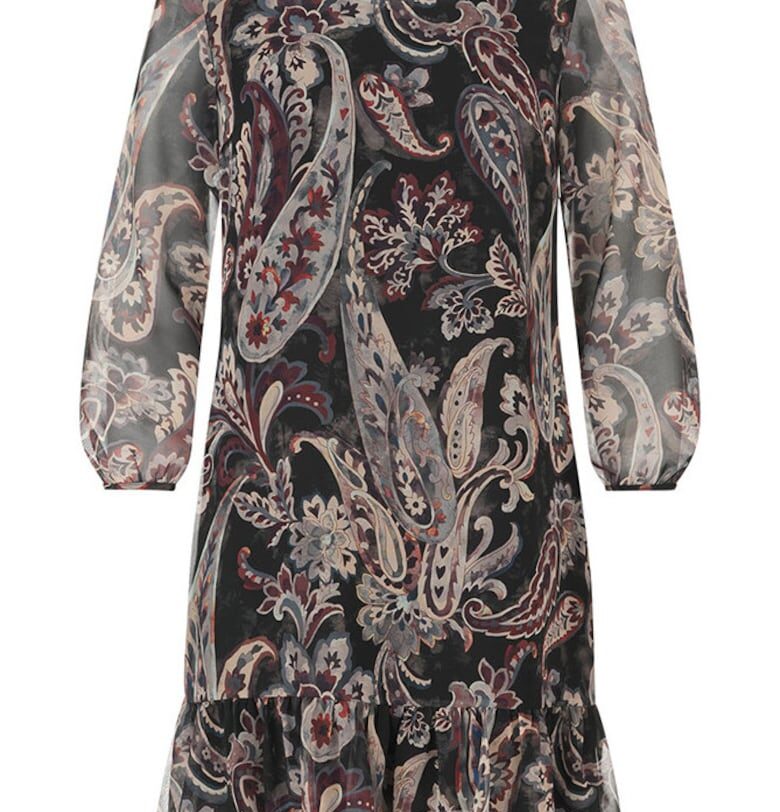 Рокля с пейсли принт и волан на подгъва DiKa