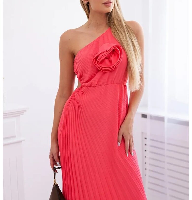 Рокля с плисета и флорална апликация - Един размер Kesi