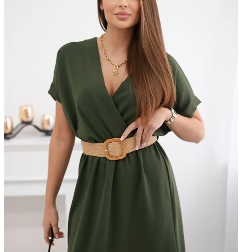 Рокля с прехвърляне и колан на талията - Един размер Kesi