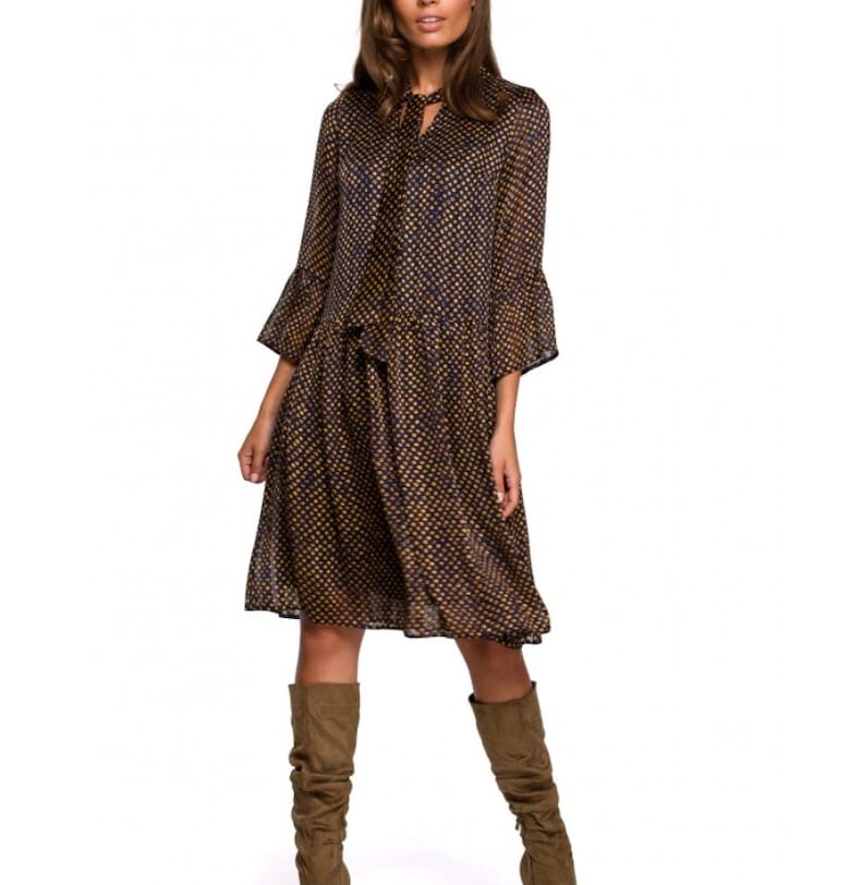 Рокля с принт Style - Полиестер - Кафява Stylove