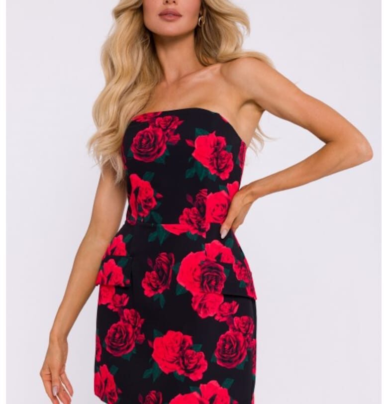 Мини корсетна рокля с шарка -  черно/червено - MOE