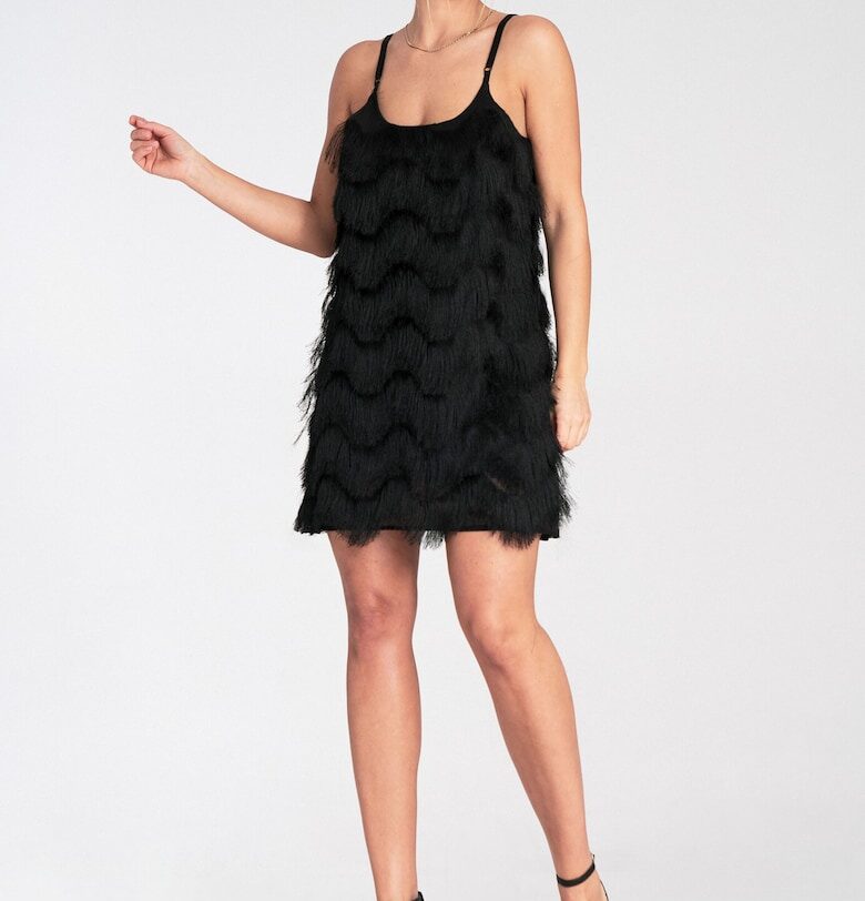 Рокля с ресни -  черна - елегантна - без ръкави - полиестер - SM Figl