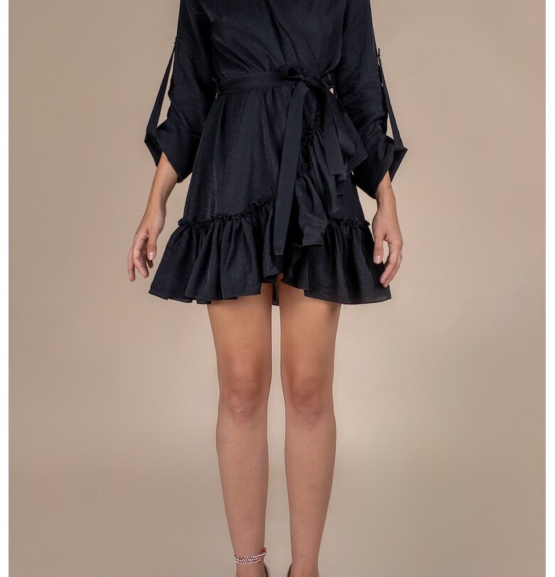 Wrap Dress With Ruffles & Wide Cuffs Monarh design