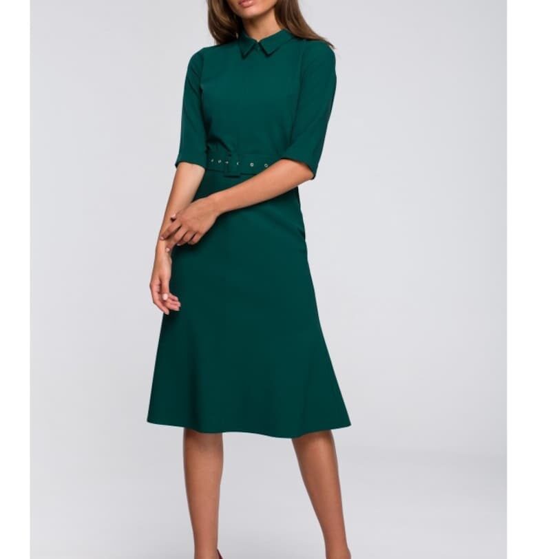 Рокля с яка и преден цип - зелена - Style