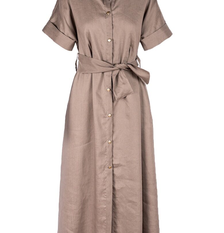 Рокля тип риза миди с джобове и колан Monarh design