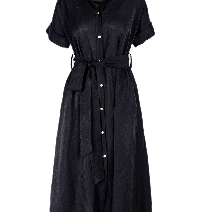 Рокля тип риза миди с джобове и колан Monarh design