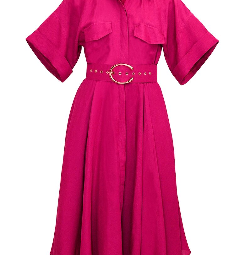 Рокля тип риза с лен с колан Alina Cernatescu