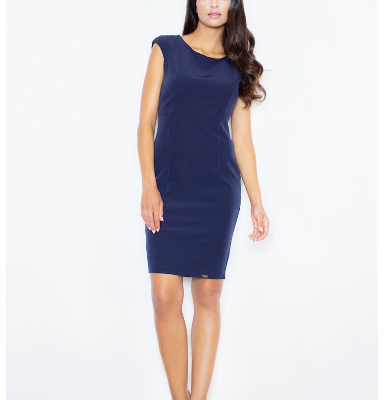 Рокля тип „молив“  тъмносиня - елегантна - без ръкави - полиестер - размер Figl