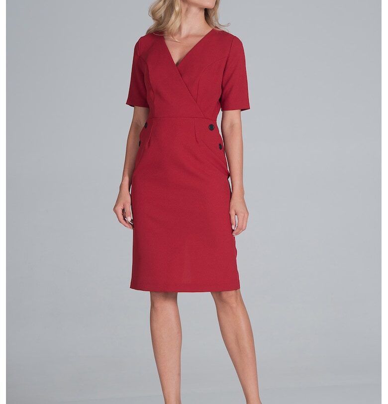 Рокля тип „молив“  червена - къс ръкав - полиестер - Figl