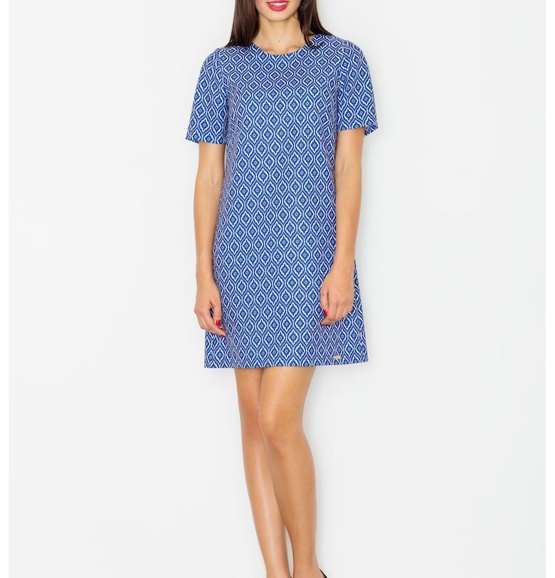 Рокля  тъмносиня - геометрична шарка - полиестер Figl