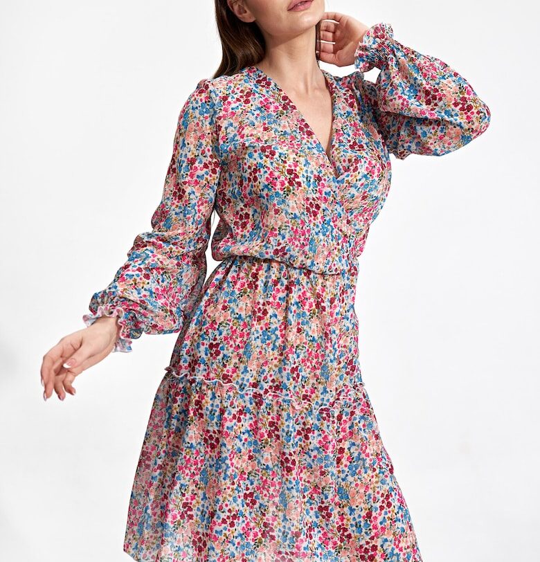 Рокля  флорална - с дълъг ръкав - многоцветна - полиестер Figl