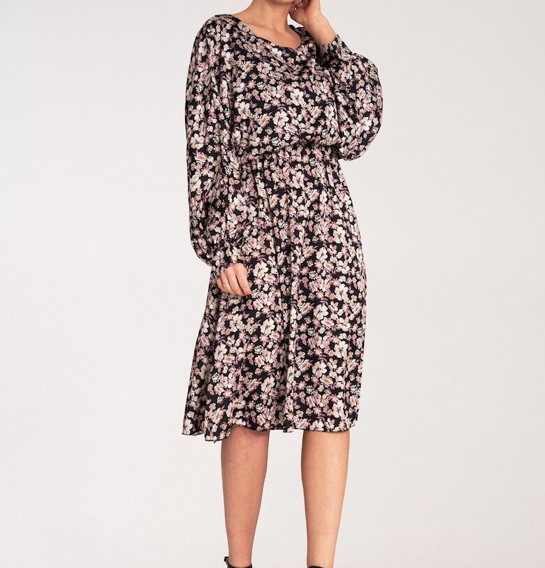 Рокля  флорални мотиви - многоцветна - полиестер-еластан - размер SM Figl