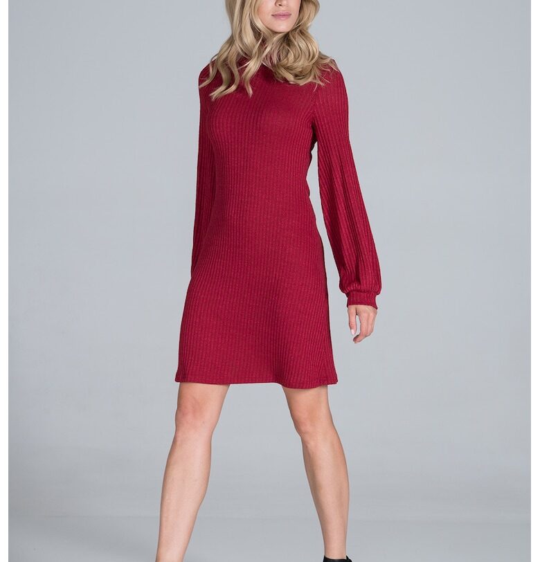 Рокля  червена - с дълъг буф ръкав - полиестер Figl