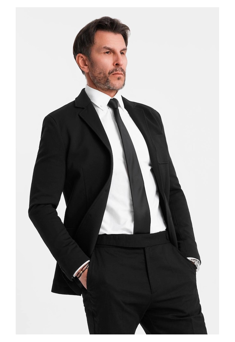 Сако SLIM от плетена материя с фина текстура ОМБРЕ OM-BLZB-0101 - Черен - Черен OMBRE