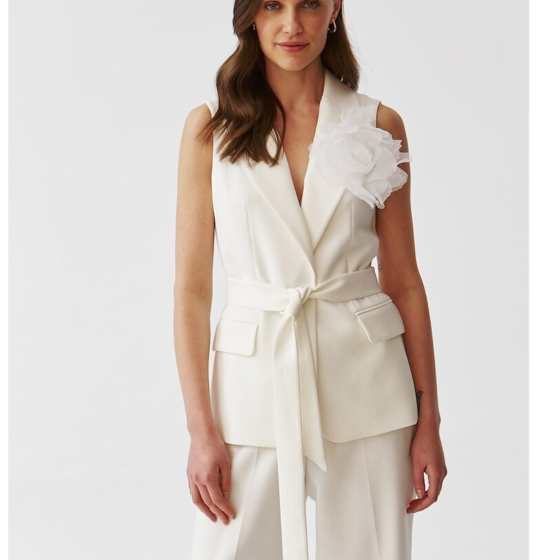 Сако без ръкави с двойни ревери и колан - Бял Tatuum