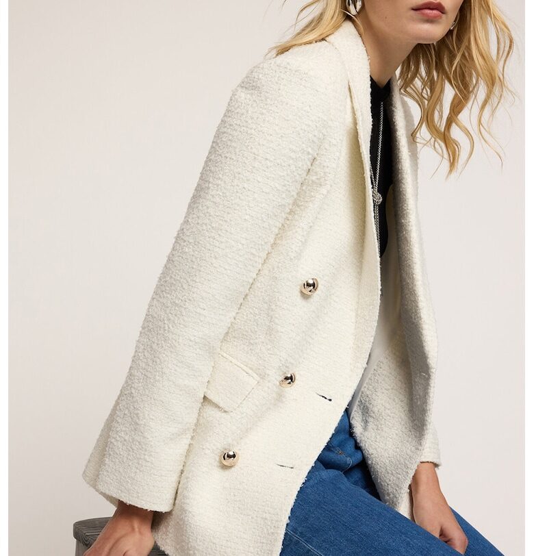 Сако от туид с двуредно закопчаване - Крем Motivi