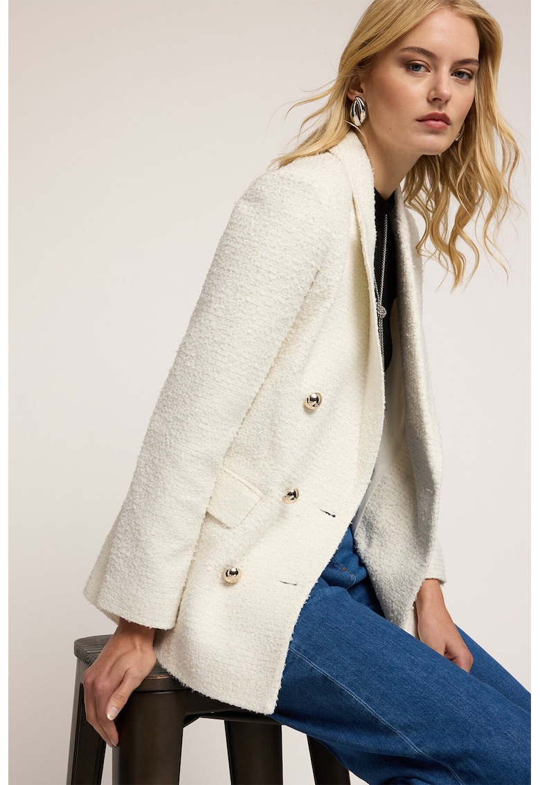 Сако от туид с двуредно закопчаване - Крем Motivi