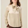 Сатенена блуза с панделка на яката - Тъмнобежово Oltre