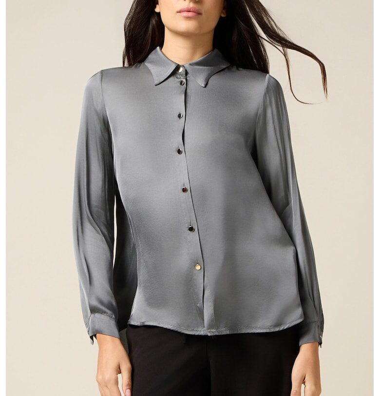 Сатенена риза с контрастни копчета - Прашно синьо Oltre