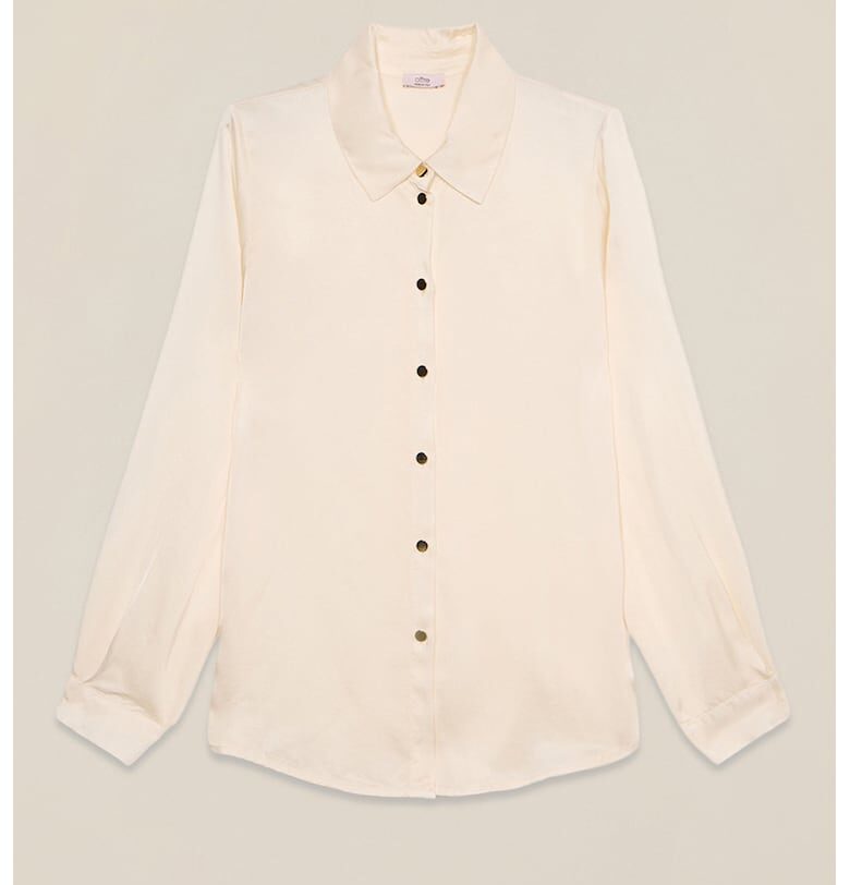 Сатенена риза с контрастни копчета - Слонова кост Oltre