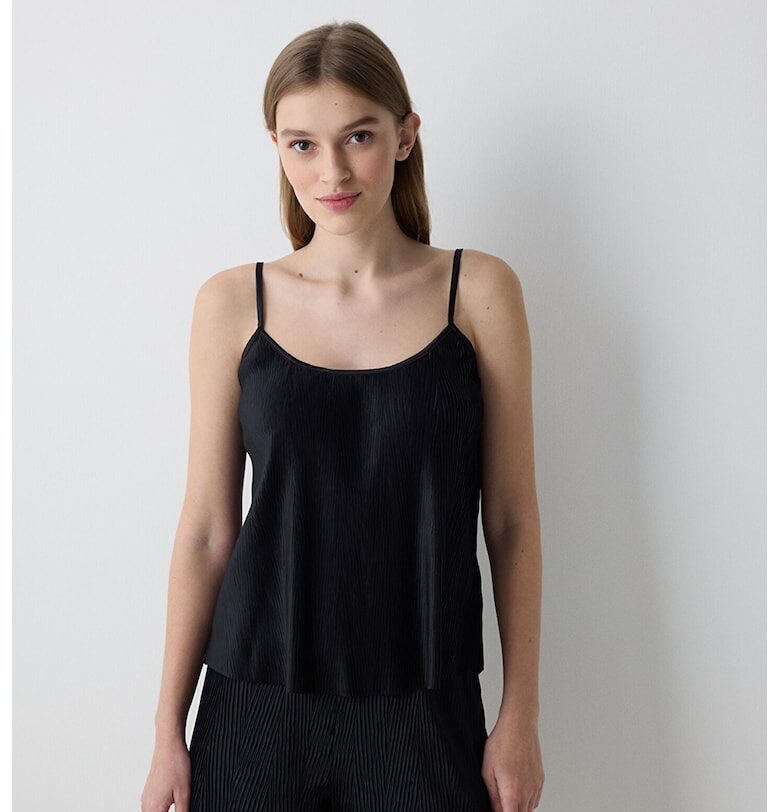 Сатинирана горна пижама - Черен Penti