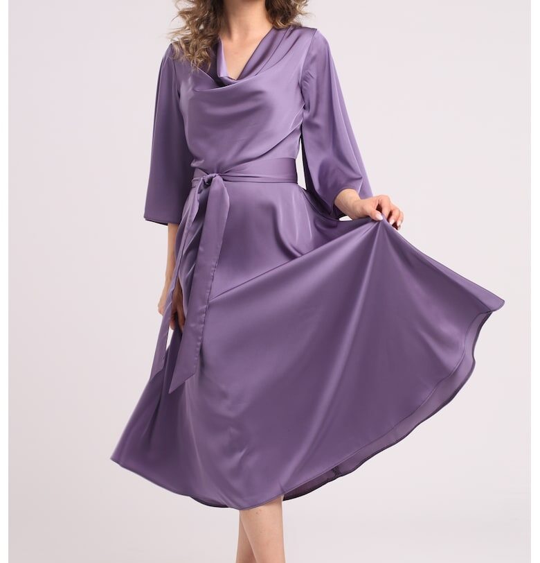 Сатинирана рокля с драпирано деколте CAMISSI