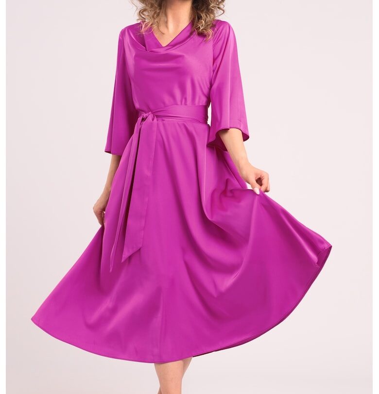 Сатинирана рокля с драпирано деколте CAMISSI