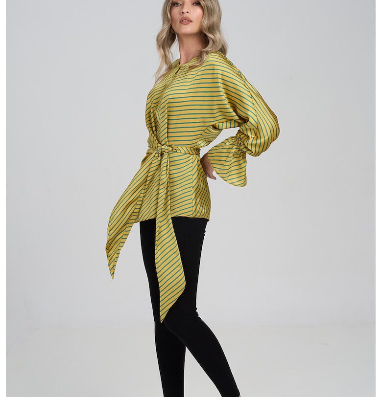 Сатинитана блуза на райе - Жълт Couture de Marie