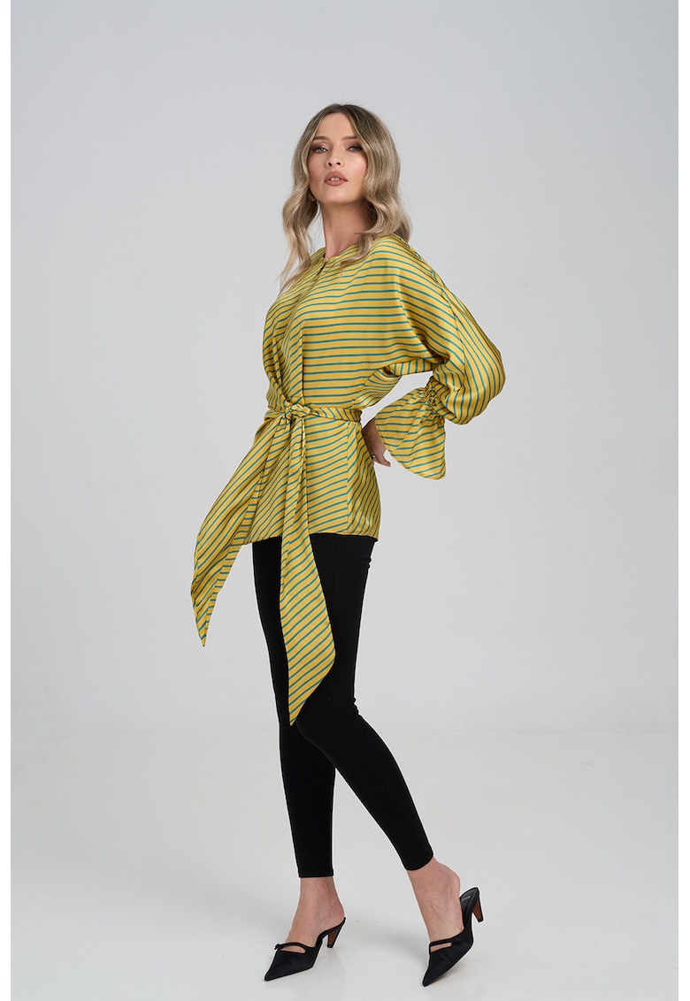 Сатинитана блуза на райе - Жълт Couture de Marie