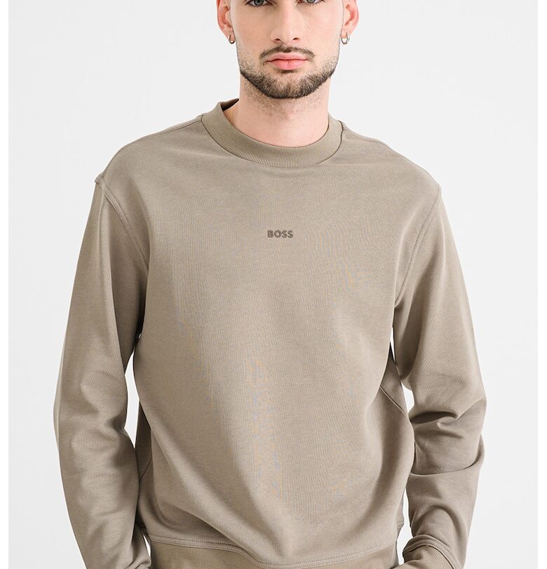 Свободен памучен суитшърт - Сиво-бежов BOSS