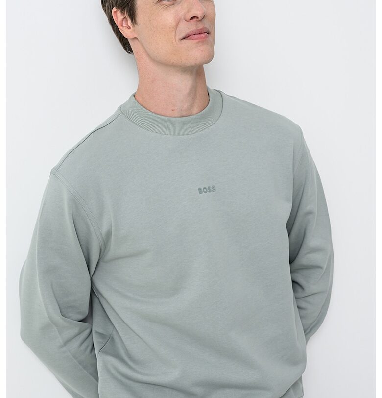Свободен памучен суитшърт - Бледозелен BOSS
