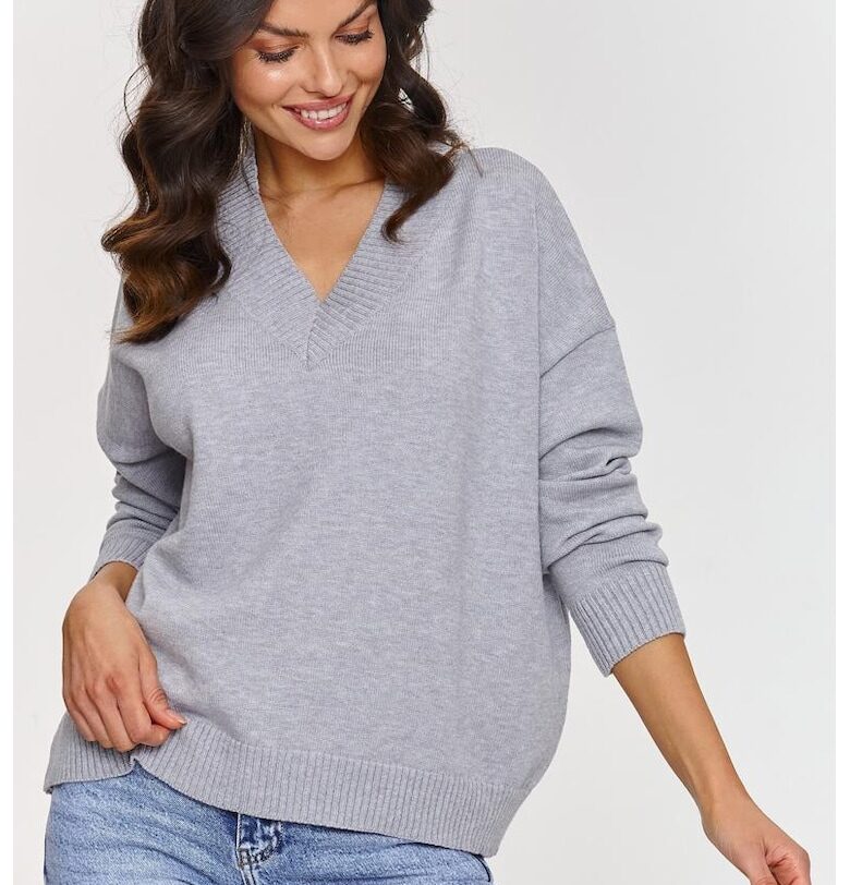 Свободен пуловер с V-образно деколте - Един размер Makadamia