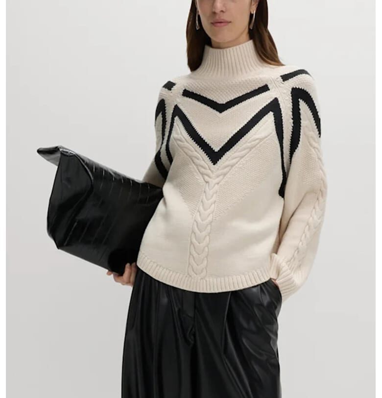 Свободен пуловер с вълна - Черен/Мръснобял Marks  Spencer