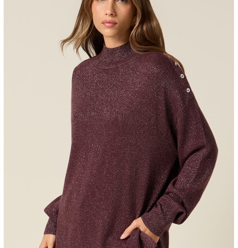 Свободен пуловер с вълна и паднали ръкави - Тъмновиолетов/Сребрист Oltre