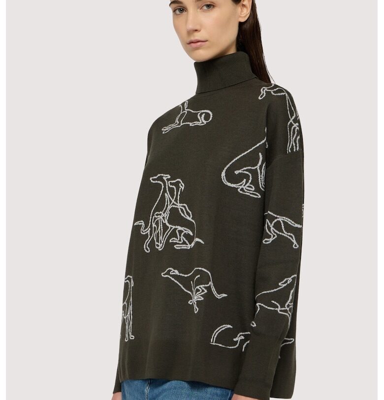 Свободен пуловер с вълна и поло - Бял/Тъмно каки Trussardi