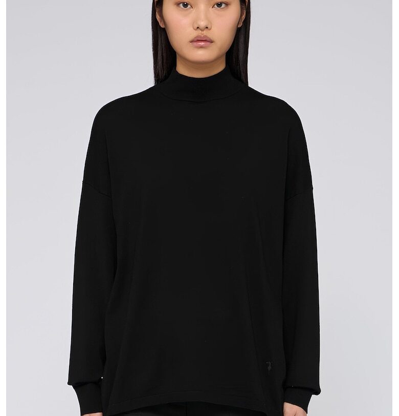 Свободен пуловер със средновисока яка - Черен Trussardi