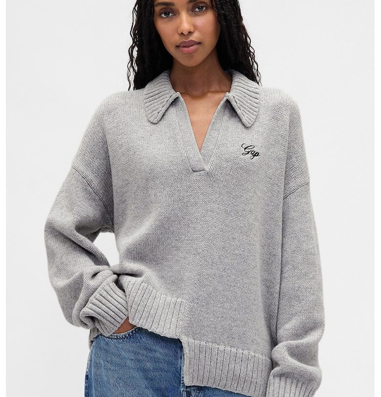 Свободен шпиц пуловер - Сив GAP