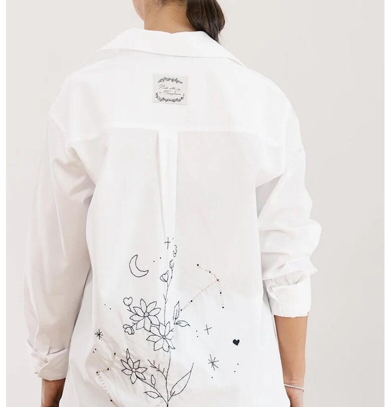 Свободна памучна риза с бродерии - Черен/Бял Madlen