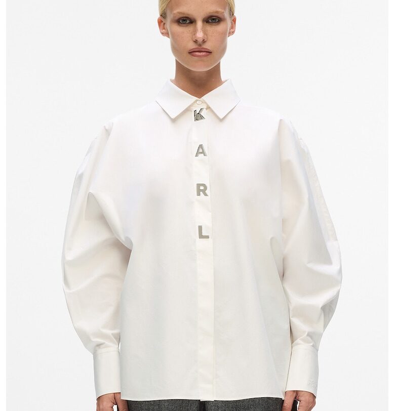 Свободна риза с бухнали ръкави и метално лого - Мръснобял Karl Lagerfeld